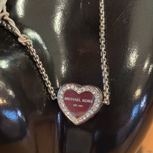 Michael Kors Silver Tone Heritage Pave Clear Rhinestone Logo Heart Bracelet - Picture 5 of 10